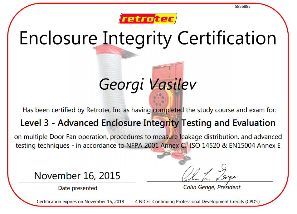 Enclosure Integrity Certification Georgi Vasilev